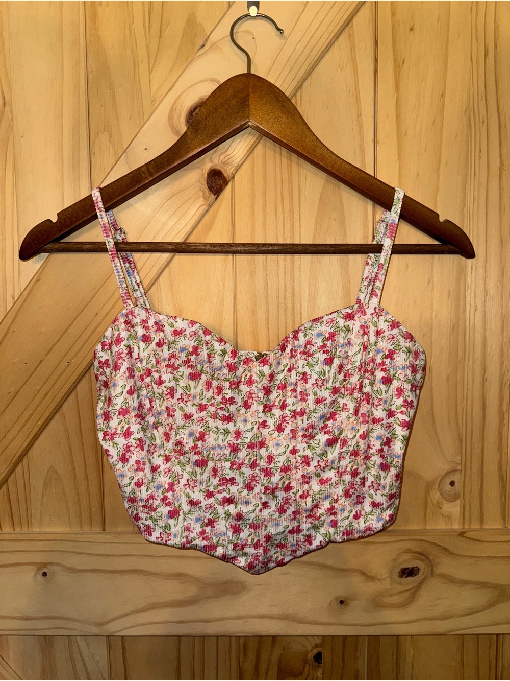 Lulu's Pink Floral Sweetheart Crop Top